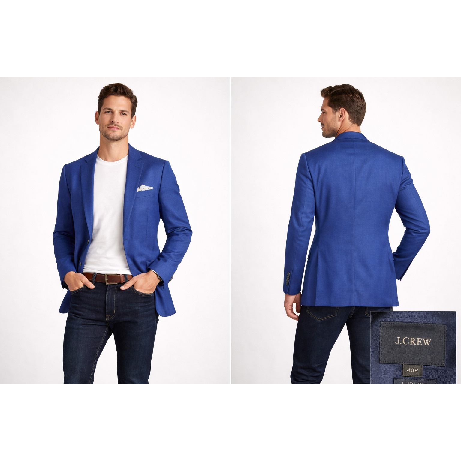 J Crew Ludlow Blazer Mens 40r Blue Italian Cotton Sport Coat Larusmani Fabric